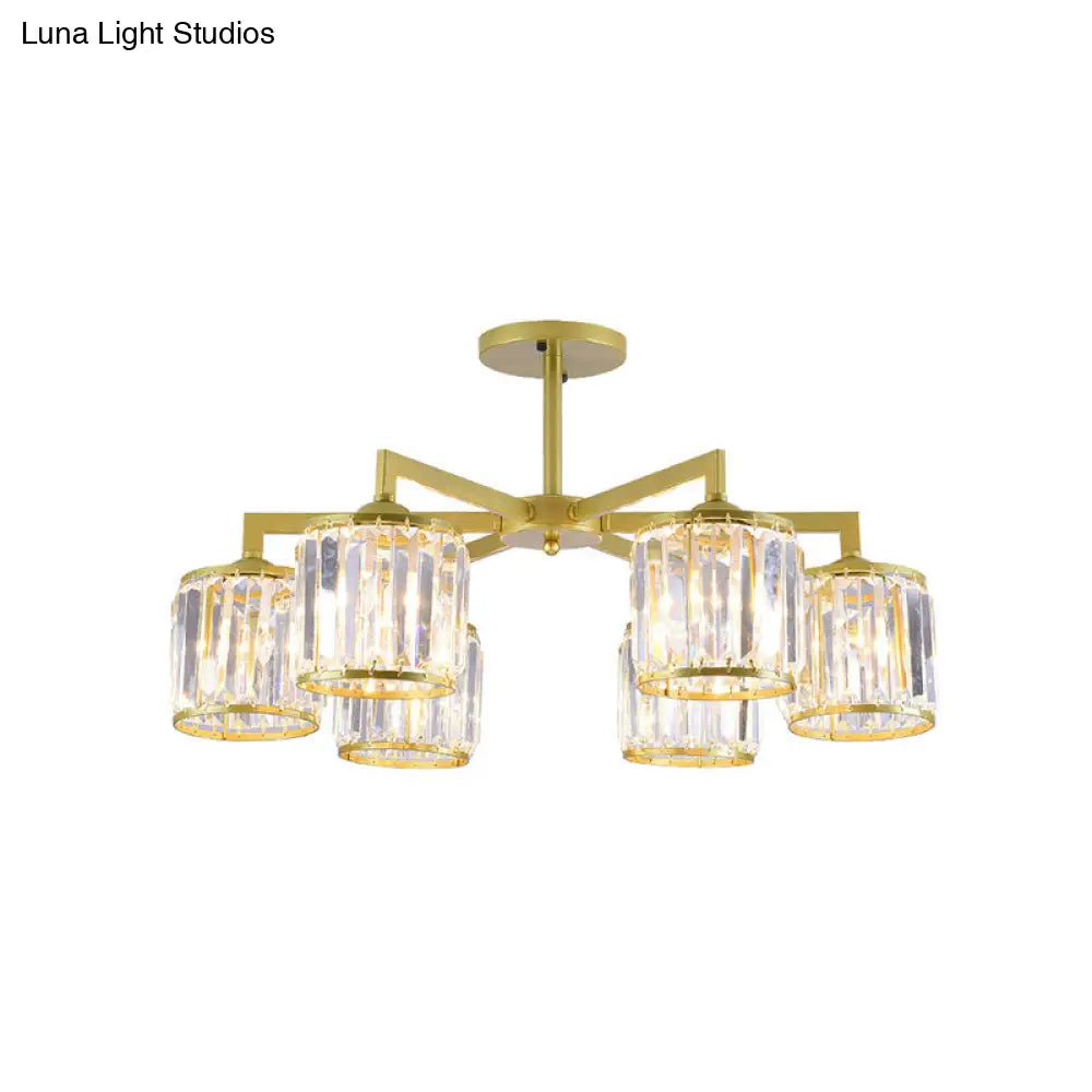 DecorBites™ DecorBites™ Gold K9 Crystal Cylinder Semi Flush Postmodern Ceiling Mount - 3/6 Bulb Living Room Fixture
