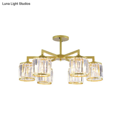 DecorBites™ DecorBites™ Gold K9 Crystal Cylinder Semi Flush Postmodern Ceiling Mount - 3/6 Bulb Living Room Fixture