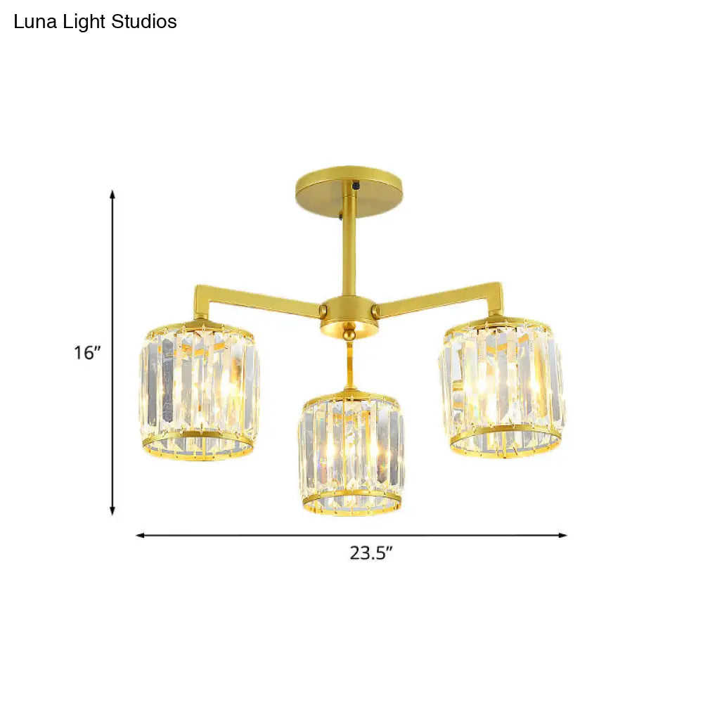 DecorBites™ DecorBites™ Gold K9 Crystal Cylinder Semi Flush Postmodern Ceiling Mount - 3/6 Bulb Living Room Fixture
