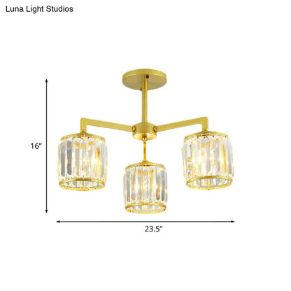 DecorBites™ DecorBites™ Gold K9 Crystal Cylinder Semi Flush Postmodern Ceiling Mount - 3/6 Bulb Living Room Fixture
