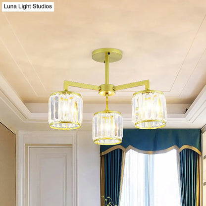 DecorBites™ DecorBites™ Gold K9 Crystal Cylinder Semi Flush Postmodern Ceiling Mount - 3/6 Bulb Living Room Fixture