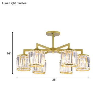 DecorBites™ DecorBites™ Gold K9 Crystal Cylinder Semi Flush Postmodern Ceiling Mount - 3/6 Bulb Living Room Fixture