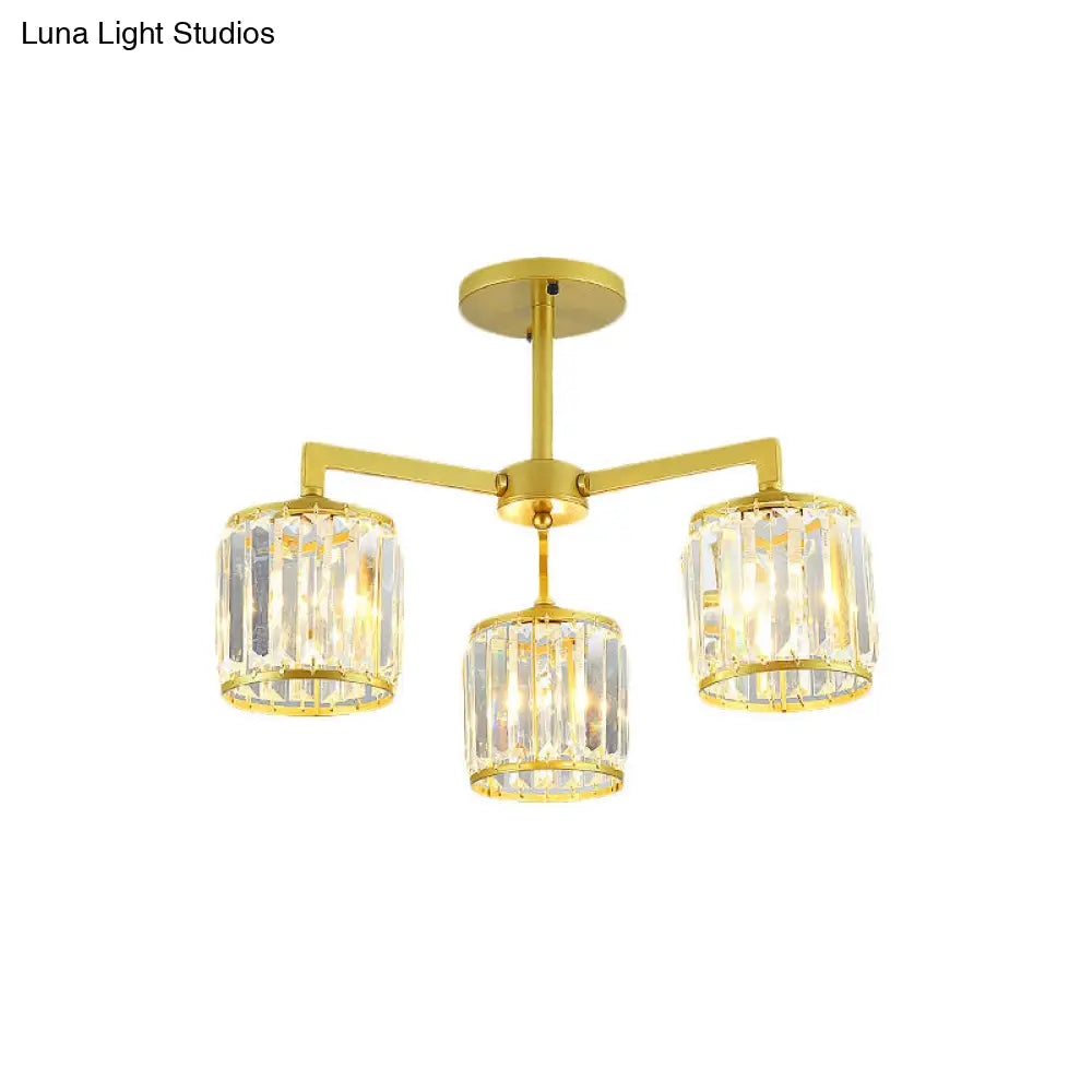 DecorBites™ DecorBites™ Gold K9 Crystal Cylinder Semi Flush Postmodern Ceiling Mount - 3/6 Bulb Living Room Fixture