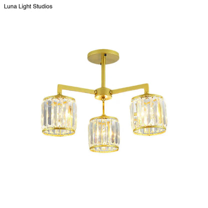DecorBites™ DecorBites™ Gold K9 Crystal Cylinder Semi Flush Postmodern Ceiling Mount - 3/6 Bulb Living Room Fixture