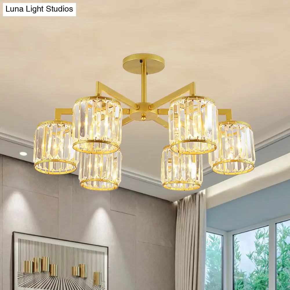 DecorBites™ DecorBites™ Gold K9 Crystal Cylinder Semi Flush Postmodern Ceiling Mount - 3/6 Bulb Living Room Fixture
