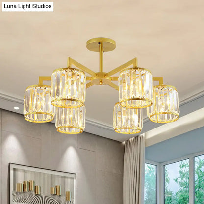 DecorBites™ DecorBites™ Gold K9 Crystal Cylinder Semi Flush Postmodern Ceiling Mount - 3/6 Bulb Living Room Fixture