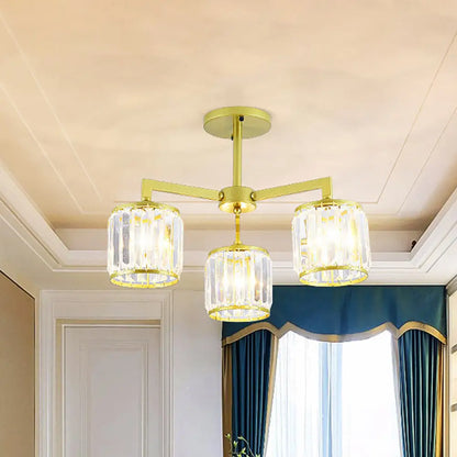 DecorBites™ DecorBites™ Gold K9 Crystal Cylinder Semi Flush Postmodern Ceiling Mount - 3/6 Bulb Living Room Fixture