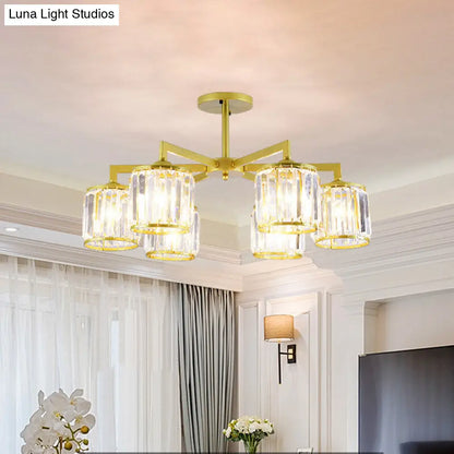 DecorBites™ DecorBites™ Gold K9 Crystal Cylinder Semi Flush Postmodern Ceiling Mount - 3/6 Bulb Living Room Fixture