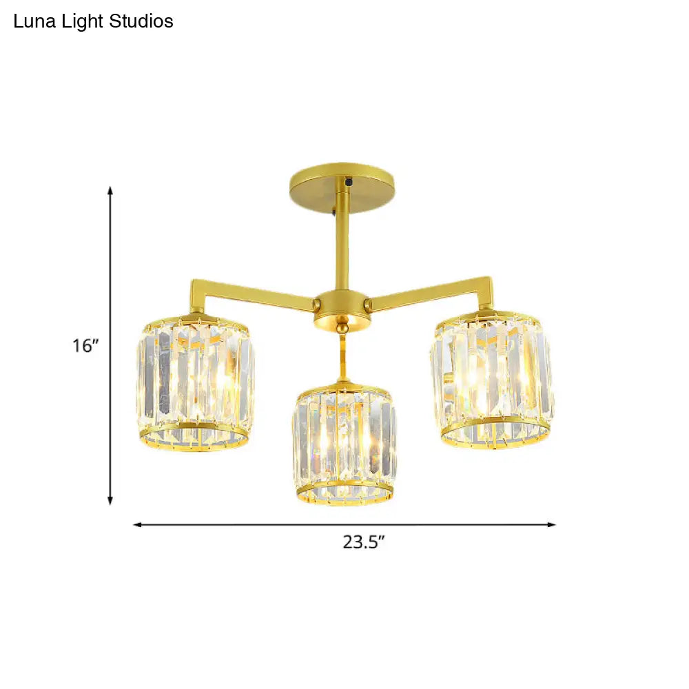 DecorBites™ DecorBites™ Gold K9 Crystal Cylinder Semi Flush Postmodern Ceiling Mount - 3/6 Bulb Living Room Fixture