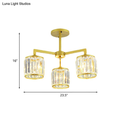 DecorBites™ DecorBites™ Gold K9 Crystal Cylinder Semi Flush Postmodern Ceiling Mount - 3/6 Bulb Living Room Fixture