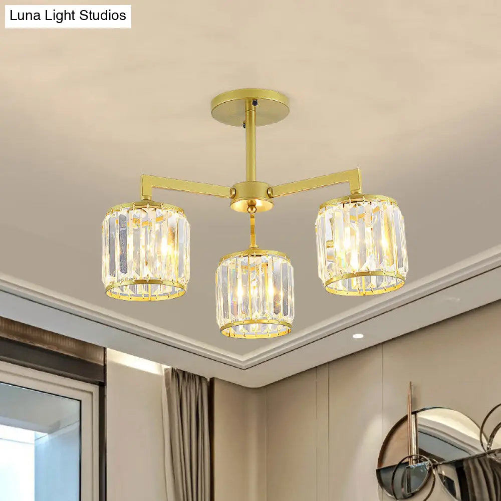 DecorBites™ DecorBites™ Gold K9 Crystal Cylinder Semi Flush Postmodern Ceiling Mount - 3/6 Bulb Living Room Fixture