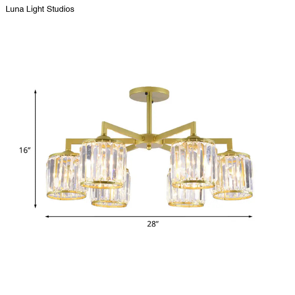 DecorBites™ DecorBites™ Gold K9 Crystal Cylinder Semi Flush Postmodern Ceiling Mount - 3/6 Bulb Living Room Fixture
