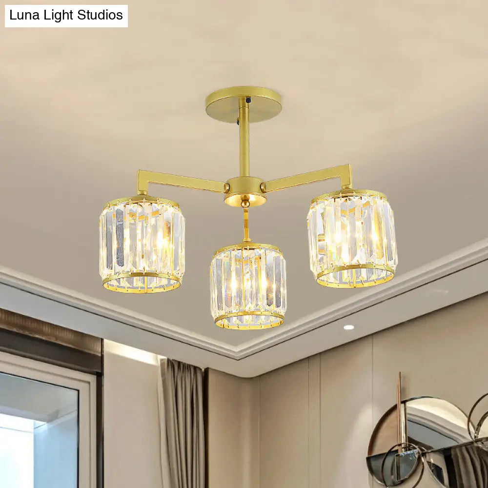 DecorBites™ DecorBites™ Gold K9 Crystal Cylinder Semi Flush Postmodern Ceiling Mount - 3/6 Bulb Living Room Fixture