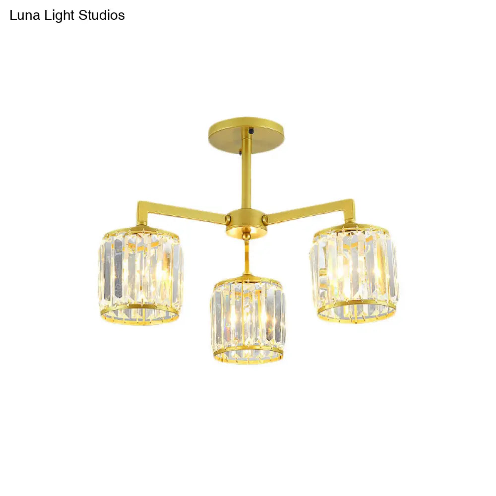 DecorBites™ DecorBites™ Gold K9 Crystal Cylinder Semi Flush Postmodern Ceiling Mount - 3/6 Bulb Living Room Fixture