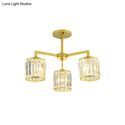 DecorBites™ DecorBites™ Gold K9 Crystal Cylinder Semi Flush Postmodern Ceiling Mount - 3/6 Bulb Living Room Fixture