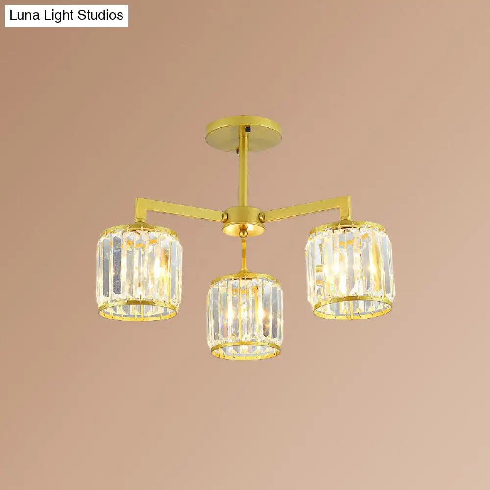 DecorBites™ DecorBites™ Gold K9 Crystal Cylinder Semi Flush Postmodern Ceiling Mount - 3/6 Bulb Living Room Fixture