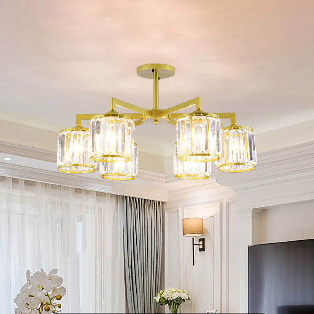 DecorBites™ DecorBites™ Gold K9 Crystal Cylinder Semi Flush Postmodern Ceiling Mount - 3/6 Bulb Living Room Fixture