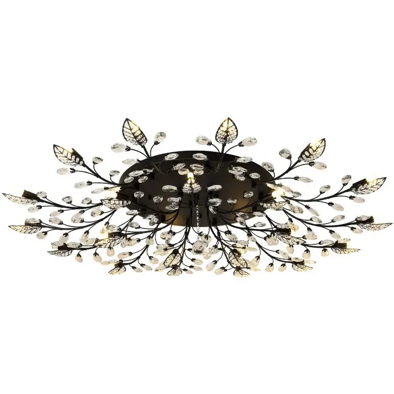 Black metal crystal ceiling chandelier led with intricate gold leaf and crystal embellishments for living room decorbites crystal ceiling