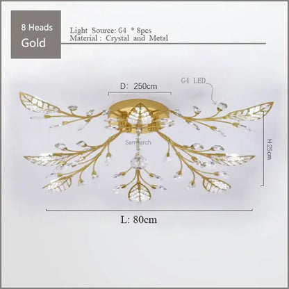 Gold leaf crystal ceiling chandelier led with crystal accents for living room decorbites crystal ceiling lighting