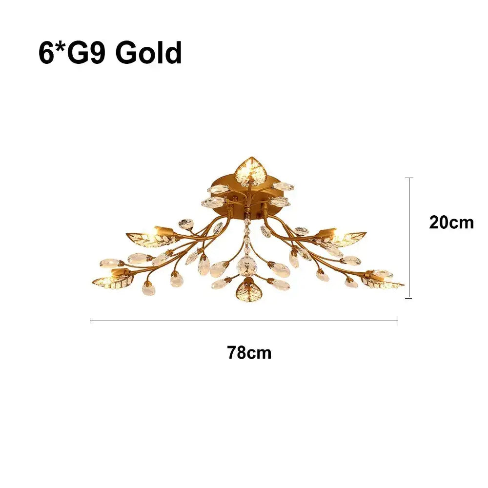 Gold leaf decorbites crystal ceiling chandelier with crystal accents for elegant living room lighting