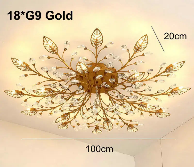Gold leaf decorbites crystal ceiling chandelier with clear crystal accents 100cm diameter for living room use