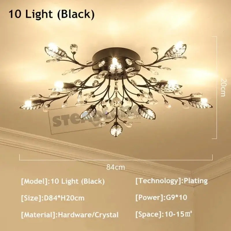 Black crystal ceiling chandelier with leaf and branch design from decorbites crystal ceiling collection for living room lighting