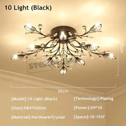 Black crystal ceiling chandelier with leaf and branch design from decorbites crystal ceiling collection for living room lighting