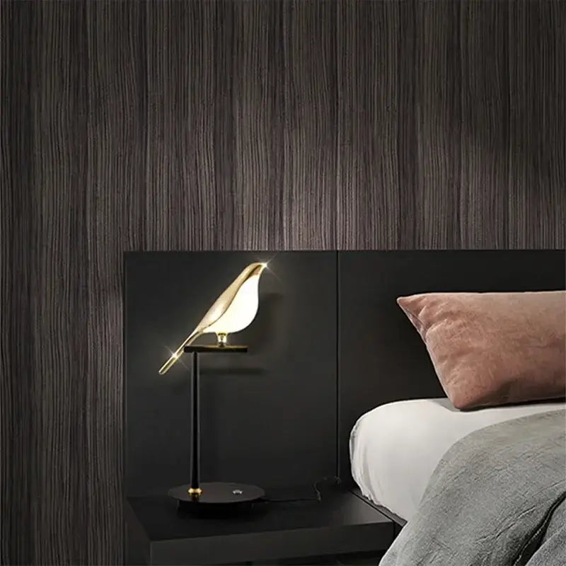 Gold led decorbites led bird desk lamp with metallic gold body and glowing white light for bedroom and living room decor