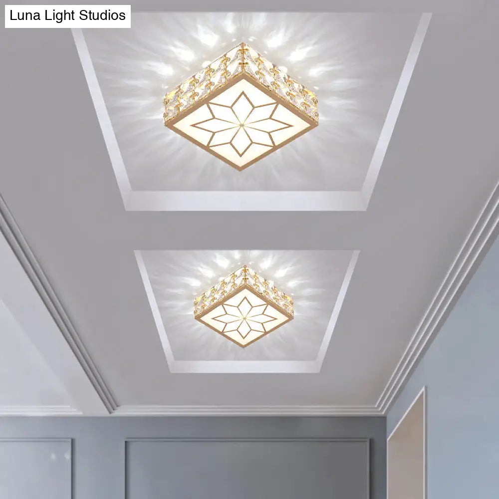 DecorBites™ DecorBites™ Gold LED Crystal Flush Mount Ceiling Light for Foyer - Sleek Simplicity