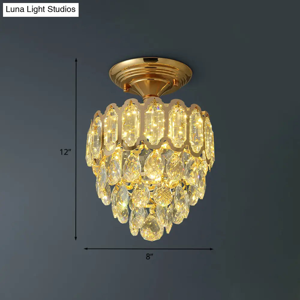 DecorBites™ DecorBites™ Gold LED Crystal Foyer Ceiling Lamp - Tapered Shape, Postmodern Design, Semi-Flush Mount