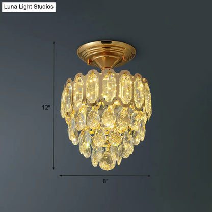 DecorBites™ DecorBites™ Gold LED Crystal Foyer Ceiling Lamp - Tapered Shape, Postmodern Design, Semi-Flush Mount