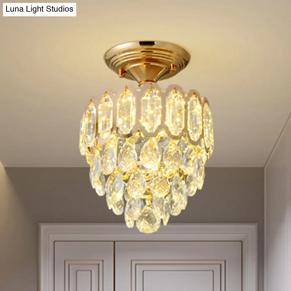 DecorBites™ DecorBites™ Gold LED Crystal Foyer Ceiling Lamp - Tapered Shape, Postmodern Design, Semi-Flush Mount