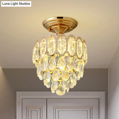 DecorBites™ DecorBites™ Gold LED Crystal Foyer Ceiling Lamp - Tapered Shape, Postmodern Design, Semi-Flush Mount