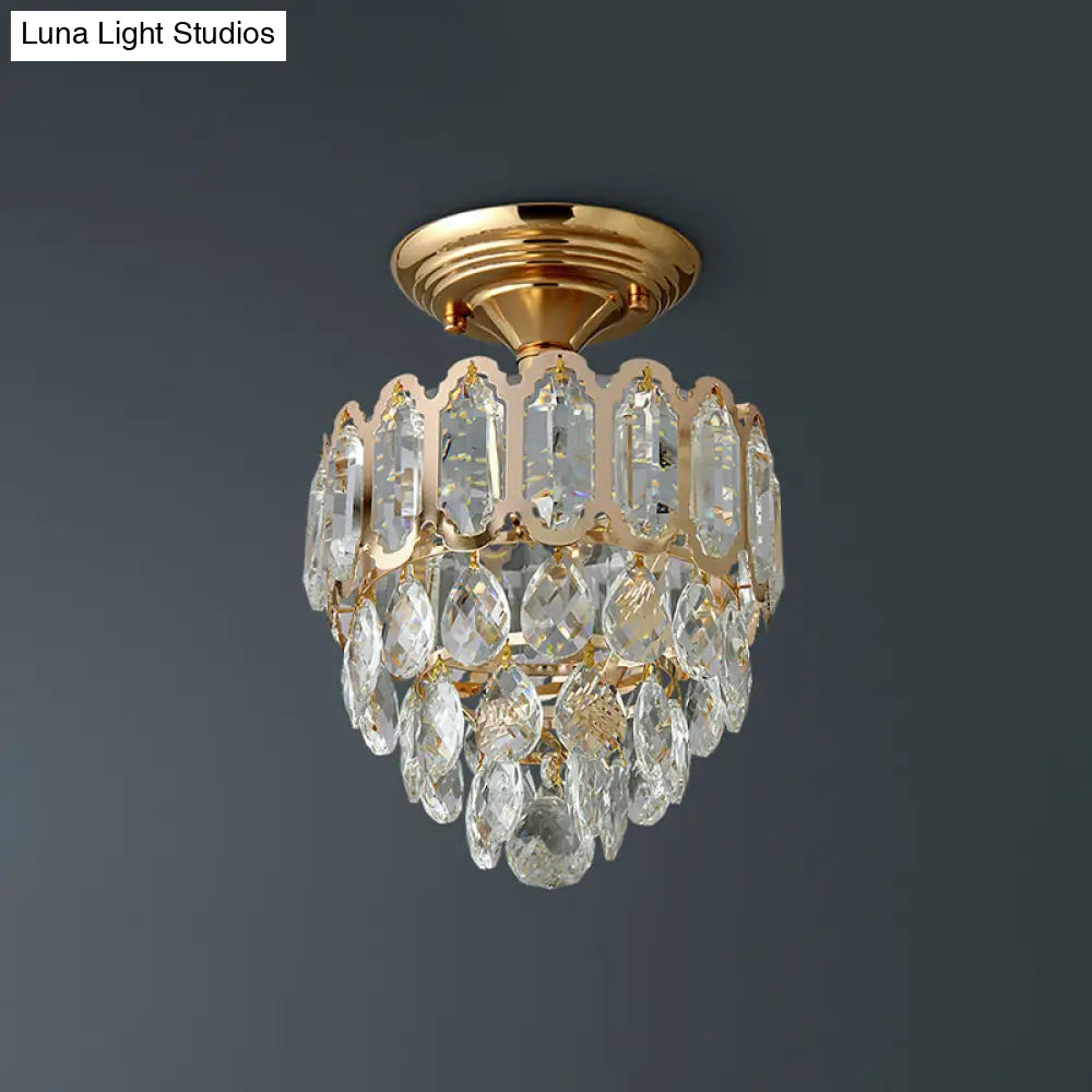 DecorBites™ DecorBites™ Gold LED Crystal Foyer Ceiling Lamp - Tapered Shape, Postmodern Design, Semi-Flush Mount