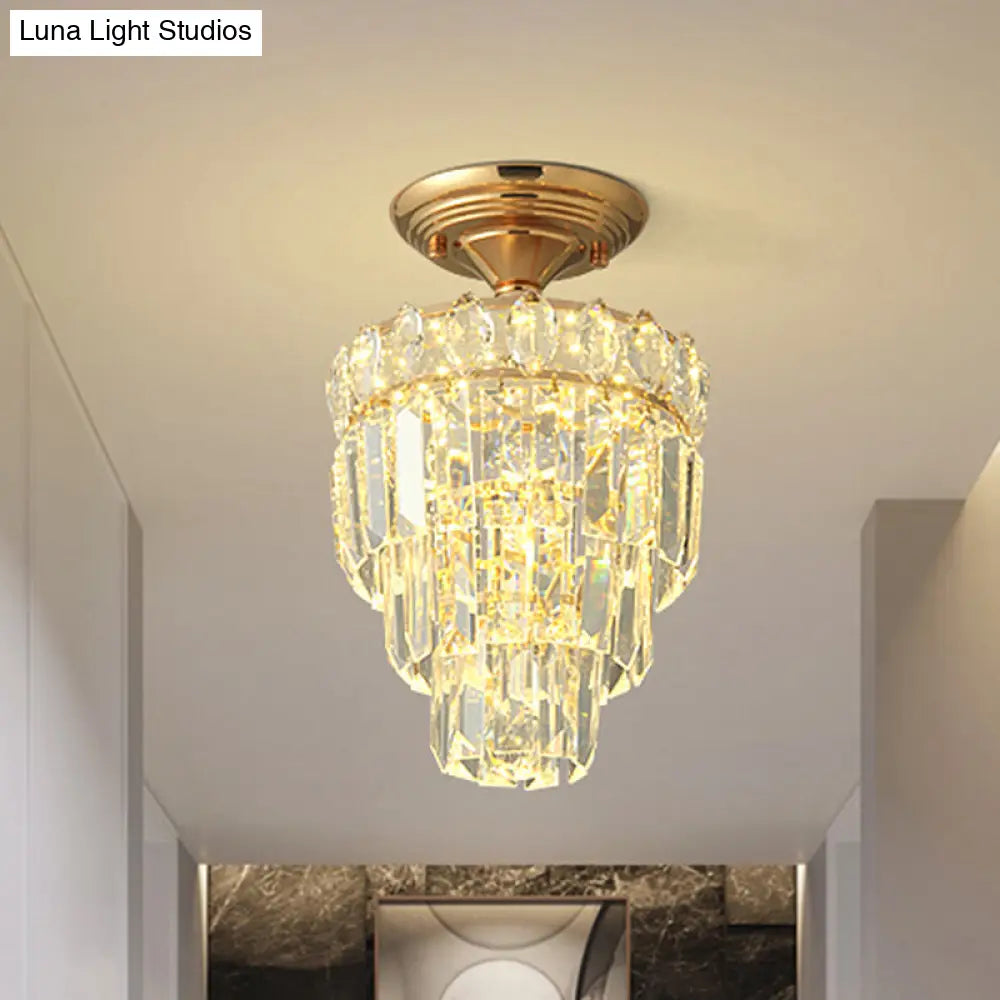 DecorBites™ DecorBites™ Gold LED Crystal Foyer Ceiling Lamp - Tapered Shape, Postmodern Design, Semi-Flush Mount