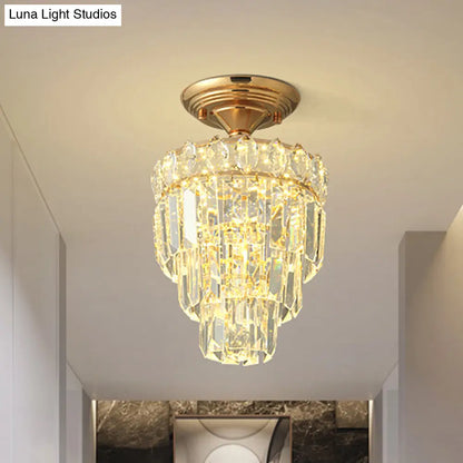 DecorBites™ DecorBites™ Gold LED Crystal Foyer Ceiling Lamp - Tapered Shape, Postmodern Design, Semi-Flush Mount