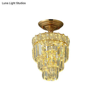 DecorBites™ DecorBites™ Gold LED Crystal Foyer Ceiling Lamp - Tapered Shape, Postmodern Design, Semi-Flush Mount