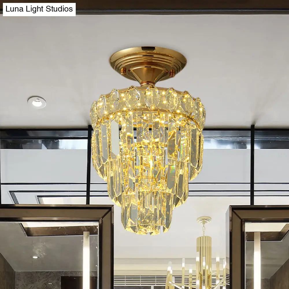 DecorBites™ DecorBites™ Gold LED Crystal Foyer Ceiling Lamp - Tapered Shape, Postmodern Design, Semi-Flush Mount