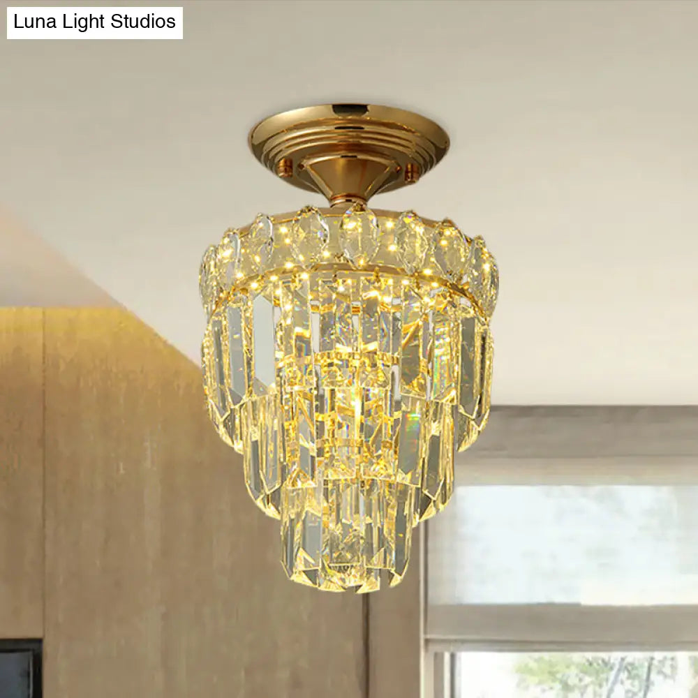 DecorBites™ DecorBites™ Gold LED Crystal Foyer Ceiling Lamp - Tapered Shape, Postmodern Design, Semi-Flush Mount