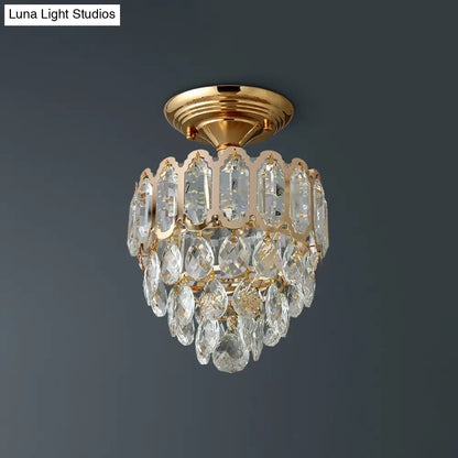 DecorBites™ DecorBites™ Gold LED Crystal Foyer Ceiling Lamp - Tapered Shape, Postmodern Design, Semi-Flush Mount