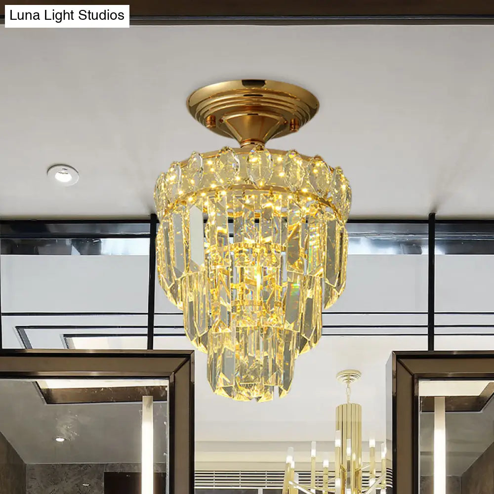 DecorBites™ DecorBites™ Gold LED Crystal Foyer Ceiling Lamp - Tapered Shape, Postmodern Design, Semi-Flush Mount