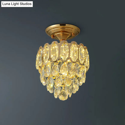 DecorBites™ DecorBites™ Gold LED Crystal Foyer Ceiling Lamp - Tapered Shape, Postmodern Design, Semi-Flush Mount