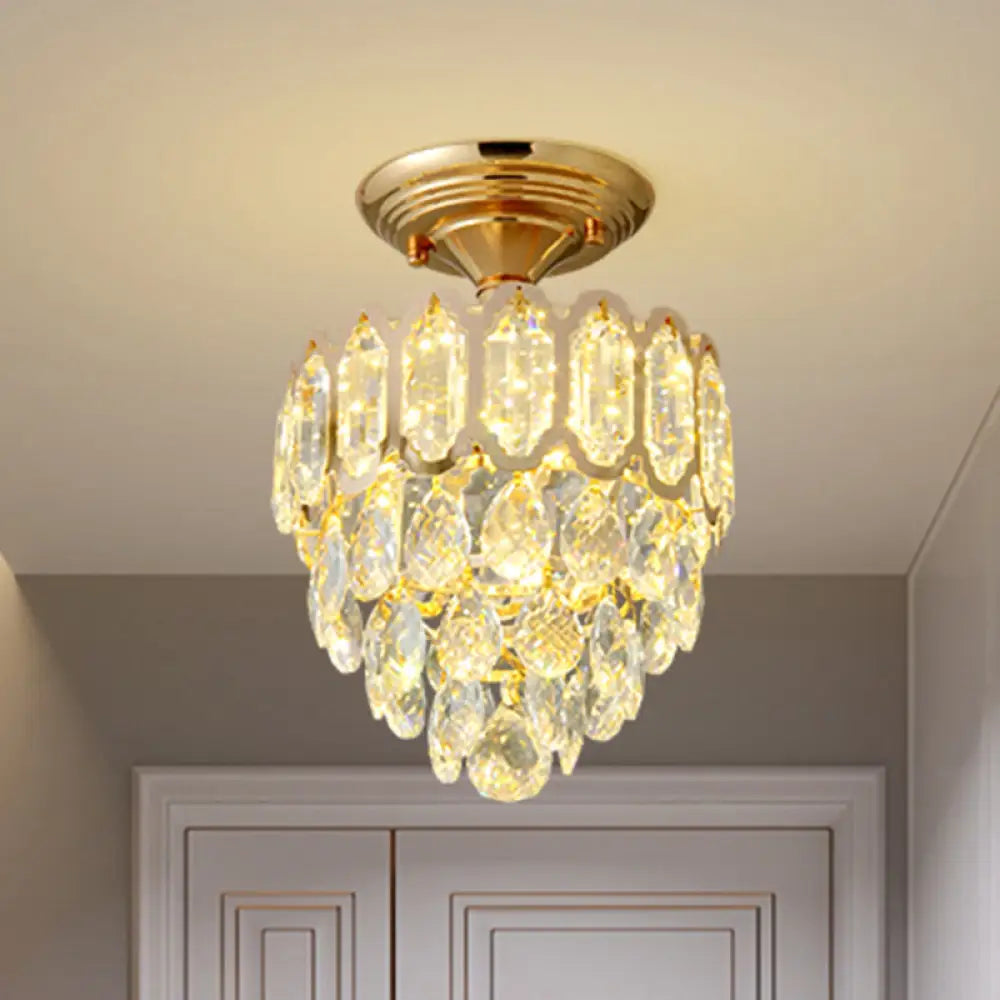 DecorBites™ DecorBites™ Gold LED Crystal Foyer Ceiling Lamp - Tapered Shape, Postmodern Design, Semi-Flush Mount