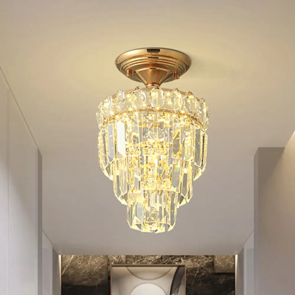 DecorBites™ DecorBites™ Gold LED Crystal Foyer Ceiling Lamp - Tapered Shape, Postmodern Design, Semi-Flush Mount
