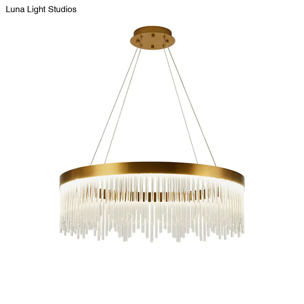 ثريا كريستالية ذهبية بإضاءة LED على شكل جليد - قطر 16 بوصة/23.5 بوصة/31.5 بوصة - تصميم حلقي بسيط - إضاءة سقف غرفة النوم