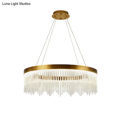 ثريا كريستالية ذهبية بإضاءة LED على شكل جليد - قطر 16 بوصة/23.5 بوصة/31.5 بوصة - تصميم حلقي بسيط - إضاءة سقف غرفة النوم