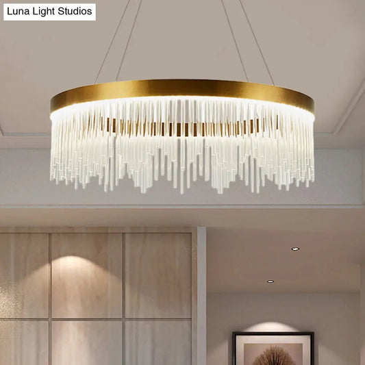 Lámpara de techo tipo carámbanos de cristal LED dorado - 40,6 cm/60 cm/80 cm de diámetro - Diseño de anillo sencillo - Ideal para dormitorio