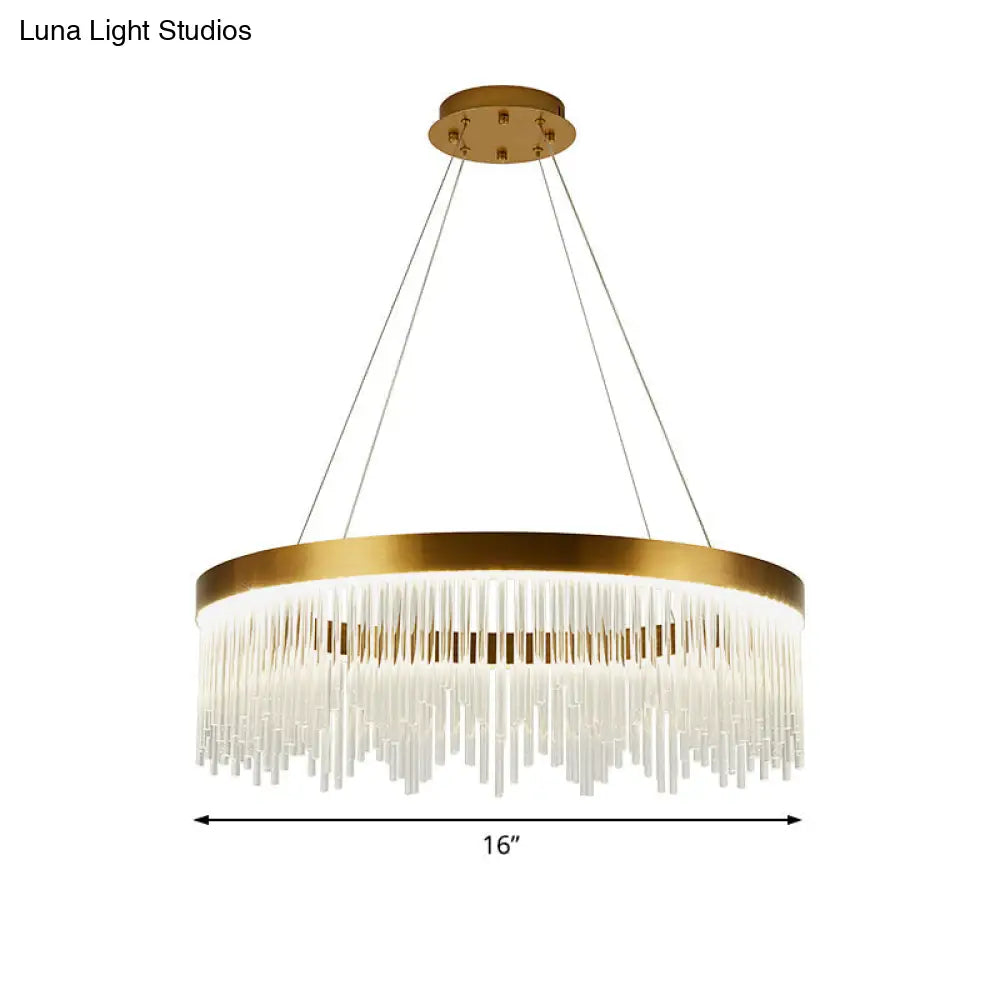 ثريا كريستالية ذهبية بإضاءة LED على شكل جليد - قطر 16 بوصة/23.5 بوصة/31.5 بوصة - تصميم حلقي بسيط - إضاءة سقف غرفة النوم