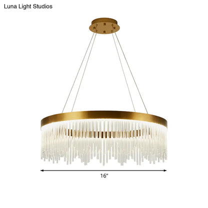 ثريا كريستالية ذهبية بإضاءة LED على شكل جليد - قطر 16 بوصة/23.5 بوصة/31.5 بوصة - تصميم حلقي بسيط - إضاءة سقف غرفة النوم