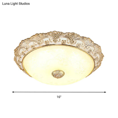 DecorBites™ DecorBites™ Gold LED Flush Mount Ceiling Light with Traditional Cream Glass Dome Design – Perfect for Bedroom – 12"/16"/19.5" Width